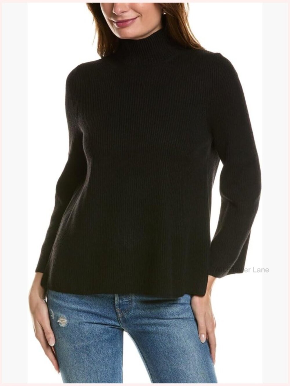 Women's Directional Stitch Long Sleeve Turtle Neck Pullover Sweater Waffle Knit